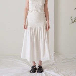SALE! LAUDE the Label Smocked Midi Skirt White Medium EUC